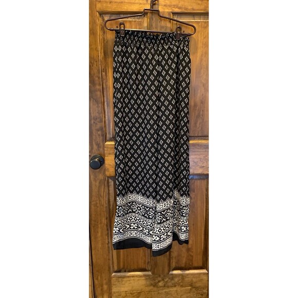 Wide Leg Palazzo Pants Size Large Black Tan Southwest Aztec Elastic Waist - Picture 1 of 12